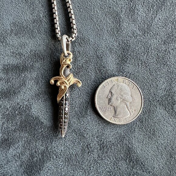 David Yurman Waves Dagger w/ 18K Gold & Black Diamonds Necklace - 2.7mm - 22" - Picture 12 of 16
